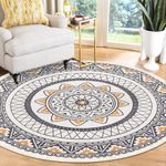 HEBE Cotton Round Area Rug 4Ft Hand Woven Cotton Area Rug with Tassels Fringe Washable Chic Bohemian Mandala Indoor Throw Rugs for Living Room Bedroom, Yellow