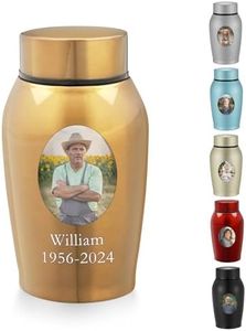 Photo Personalized Small Urns for Human Ashes Keepsake 5.5 inches Custom Small Urns Stainless Steel Picture Mini Urns for Human Ashes Memorial Cremation Urn for Human Ashes Funeral Keepsake Urn -Gold