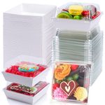 RomanticBaking 100 Pack 4x4x2.5 Inches Charcuterie Boxes with Clear lids Bakery Boxes Cookies Boxes Mini Cake Boxes Pie Boxes Cinnamon Roll Treat Boxes Chocolate Truffle Boxes Party Wedding Favor