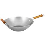 Ken Hom Carbon Steel Wok, 36cm, Excellence, Induction Hobs Suitable/Natural Patina Non-Stick/Beech Handle/Metal Tool Safe, Includes 1 x Chinese Wok Pan, KH436003