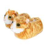 Onmygogo Indoor Fuzzy Winter Animal Cat Plush Soft Slippers for Men and Women, Lovely Cat with Big Eyes (US Men Size 8-10.5, Yellow)