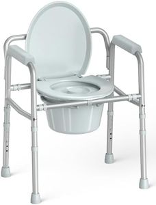 HOMLAND 3-in-1 Bedside Commode Chair with Sturdy Dual-Crossbar Support Construction, Stable Portable Commode Toilet with 7.5Qt Potty Bucket, 350 Lbs Bedside Commodes for Seniors, Silver