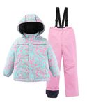 LUCKYLUAN Big Girls 2 Piece Snowsuit Hooded Warm Ski Jackets and Pants Ski 10-12 Years Mint Green Dots