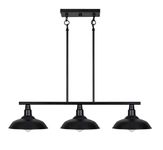 Kenroy Home Industrial 3 Light Island Light 10 Inch Ext 36 Inch Width 7 Inch Height Black Finish Finish