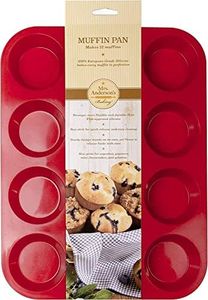 Mrs. Anderson's Baking Silicone 12-Cup Muffin Pan Baking Mold, BPA Free, Non-Stick European-Grade Silicone, 13.5 x 10 x 1.25-Inches