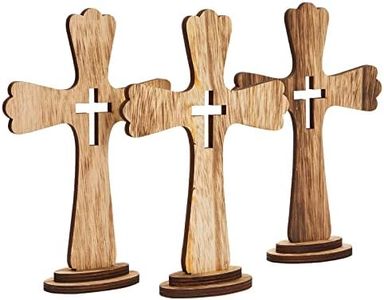 Juvale Catholic Wooden Cross Set for Table Decor, Rustic Wall Art (5.7 x 8.5 In, 3 Pack)