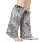 Pinkgarden Womens Fur Leg Warmer Furry Long Boot Cuffs Cover,Grey