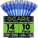 GearIT Cat 6 Ethernet Cable - High-Speed LAN Cord for Gaming and Personal Computers - Cat6 Patch Cable with RJ45 Connectors, 14 ft, Blue (10-Pack)