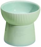 KUTKUT Ceramic Cat Food/Water Bowl,Raised Cat Feeder Dishes With Stand,Pet Food Bowl For Cats & Dogs,Stress Free Backflow Prevention,Anti Vomiting & Reduce Neck Burden (Mint Green, 12.5X11.5X12.5 Cm)