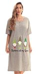 Just Love Short Sleeve Nightgown Holiday Sleepwear, Grey - Xmas With My Gnomes, 3X