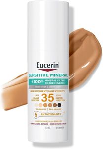 Eucerin Sun Tinted Mineral Face Sunscreen, Daily Face Sunscreen SPF 35 with Zinc Oxide and 5 Antioxidants, Mineral Body SPF 35 Lotion with UVA-UVB Sun Protection, Fragrance Free & Non Greasy, 50 ml pump