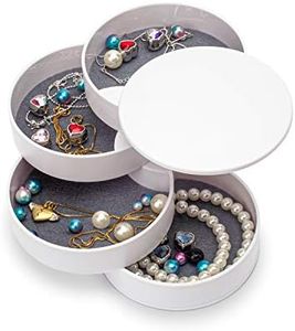 HengLiSam Jewelry Organizer, Small Jewelry Box Earring Holder for Women, Jewelry Storage Box 4-Layer Rotatable Jewelry Accessory Storage Tray with Lid for Rings Bracelets