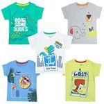 CUTE THREADS Pack of 5 Baby Boys & Girls Multicolor Printed Tshirts with Shoulder poppers - 6 Months to 12 Months