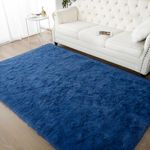 Terrug Fluffy Large Area Rugs for Living Room Bedroom, Navy 6x9 Rug Washable Shag Carpet, Super Soft Fuzzy Plush Non-Slip Cute Modern Kids Rug for Nursery College Dorm Classroom Kids Room Home Decor