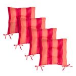 OHS 4 Pack Seat Pads for Dining Chairs, Stripe Indoor Outdoor Chair Cushions with Ties for Garden Furniture Bistro Chairs Kitchen Dining Chair Cushions, Orange/Pink - 40 x 40cm