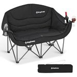KingCamp Double Camping Chair for Adults, Up to 300 kg, Padded Folding Loveseat with Wine Glass Holders & Cup Pockets, Lightweight 2-Person Outdoor Camping Sofa for Garden Beach Festival, Black