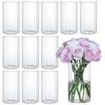 12Pcs Glass Cylinder Vases for Centerpieces, 6 Inch Clear Ribbed Flower Vases for Wedding Decorations, Clear Floating Candle Vases in Bulk, Hurricane Candle Holders for Table Centerpieces, Home Décor