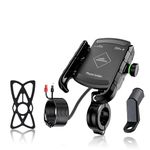 GRAND PITSTOP Mobile Holder for Bikes, Motorcycle, Scooter, Bicycles, Jaw Grip with Charger Bike Mobile Holder for Maps and GPS Navigation with 360° Rotation Aluminium Handlebar Phone Mount-Black