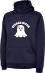 Spooky Bitch Happy Halloween Festive Hoodie Horror Scary Trick-or-Treat Haunted Party Night Halloween Presents Gift For Girlfriend Pumpkin Birthday Xmas Unisex Adult Top (XXL, Navy)