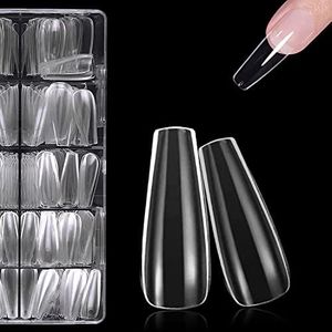 500 Pièces 10 tailles différentes Cercueil faux ongles et capsules Acrylique pour nail art long Artificiel Ongles avec boîte transparente