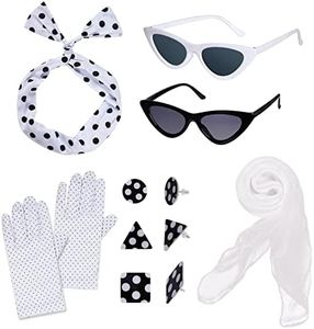 HOVEOX 1950's Women Costume Accessories Scarf Headband Set for 50's Party, White, Large