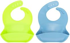 Wiggle-Bums Catcher Set of Two Safe Silicone Food Pocket No Spill Best Baby Bibs, One Size, Blue/Green