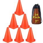 cyrico 7 Inch Orange Traffic Cones, 24 Pack Soccer Cones Sports Agility Field Marker Plastic Training Cones for Basketball Football Skating Drills Practice - Indoor and Outdoor Games