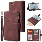 UEEBAI Wallet Case for iPhone 6 6S, Premium Vintage PU Leather Magnetic Closure Handbag Zipper Pocket Case Kickstand Card Holder Slots with Wrist Strap TPU Shockproof Flip Cover - Coffee