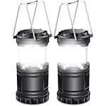 EXTRASTAR LED Camping Lantern, Battery Operated Collapsible Portable LED Lanterns, Emergency Lights with Foldable Hook for Hiking, Camping, Outages, Black(Pack of 2)