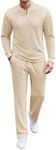 COOFANDY Men's Tracksuit 2 Piece Set Outfits Quarter Zip Polo Sweatsuit Athletic Long Sleeve Casual Sports Jogging Beige