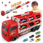 Aoskie Transporter Truck Cars Toys for Boys 3 4 5 6 Years Old, Double-Layer Foldable Race Track Truck with 6 Alloy Pull Back Cars, Hot Gift for Kids Car Lover