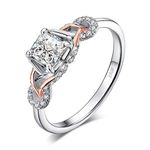 JewelryPalace Love Infinity Ring Engagement Rings for Women, 14K Rose Gold 925 Sterling Silver Cubic Zirconia Promise Rings for Her, Anniversary Knot Princess Cut Promise Ring Simulated Diamond Ring