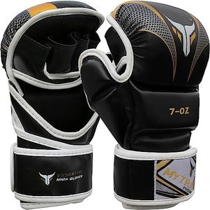 Mytra Fusion guanti mma con palmo aperto e supporto per il polso regolabile, mma guanti for sparring, Grappling, Cage Fighting, Combat Sports, Punching Bag and Martial Arts (Black Gold, S/M)