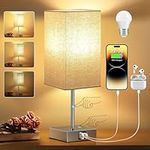 STANBOW Table Lamp, Touch Control Bedside Lamp with USB A+C Charging Ports, 3 Way Dimmable Desk Lamp for Bedroom Living Room with Grey Fabric Shade (LED Bulb Included)