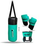 SKMT Kids Boxing Kit with Filled Punching Bag, Gloves and Headgear, Age 7-13 Years (C Green)