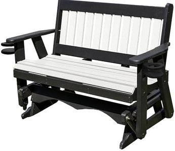 Ecommersify Inc 5FT Amish Glider Handmade in USA Poly Lumber Wood Mission Porch Glider with Cupholders HeavyDuty Everlasting PolyTuf HDPE No Wood fibers and 1000 lbs Limit,Stainless Steel Hardware