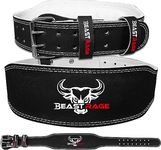 BEAST RAGE Weight Lifting Belt Leather Heavy Duty Gym Body Building Workout Training Weight Lifting Belt Adjustable Holes 4” Padded Lumbar Back Support Exercise Powerlifting Fitness Strength