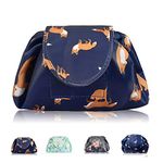 Lazy Drawstring Makeup Bags, Large Capacity Waterproof Travel Portable Cosmetic Bag Pouch Makeup Pouch Storage Organiser for Women Girl (Gold Fox)