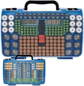 Double-Sided Battery Storage Organizer Case with BT-168 Tester, Holds 269, Fits AA AAA AAAA C D 9V 18650 CR123A CR2 23A 4LR44 and Coin Cells, Water-Resistant, Portable Handle - Deep Blue