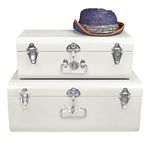 ELAN Vintage Trunk, Storage Chest (Metal, Off-White, Set of 2, Rectangular)