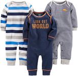 Simple Joys by Carter's Baby Boys' 3-Pack Jumpsuits, Gray, Multi Stripe, Navy Stripe, 6-9 Months