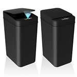 2 Pack Bathroom Trash Can with Lid Touchless Automatic Garbage Can, 2.2 Gallon Slim Waterproof Motion Sensor Smart Trash Can, Small Plastic Trash Bin for Bedroom, Office, Living Room - Black