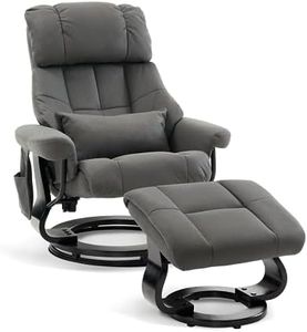 M MCombo Relaxsessel mit Hocker, Drehbare Fernsehsessel mit Liegefunktion, Moderner TV-Sessel Stuhl für Wohnzimmer, mit Kissen & Seitentasche, ohne Massagefunktion, 9066 (Grau, Mikrofaser)
