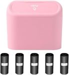 Jotia 76Pcs Car Trash Can with Lid and Car Trash Bags, Garbage Can Waterproof Mini Vehicle Trash Can Plastic Desktops Trash Can Car Dustbin Garbage Organizer Hanging Garbage Container Bin (Pink)