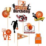 MiaLover Basketball Cake Decoration Cake Topper 1 Big Happy Birthday Cake Topper and 24 Pieces Basketball Themed Cake Topper Cupcake for Kids Girl boy Basketball Party Cupcake Decoration