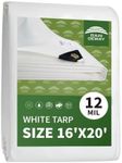 RAINDEWAY 16x20 Feet Heavy Duty White Tarp, 12 Mil Waterproof Tarp, UV Resistant, Multi-Purpose Tarp with Metal Grommets and Edge Reinforcement