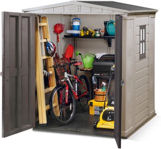 Keter Factor 6x6ft Outdoor Garden Storage Shed – Double Door, Beige Brown, Weather Resistant