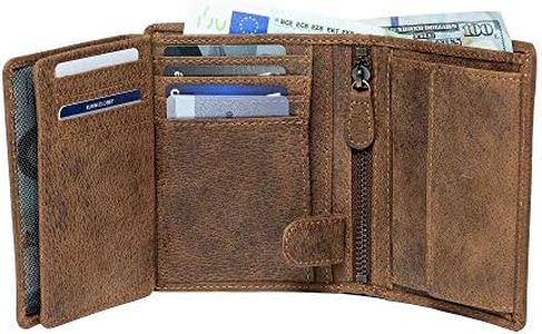 DiLoro Mens Wallet RFID Blocking Genuine Full Grain Leather Bifold Wallet with Flip ID Coin and Secure Zip Compartment Extra Large (Dark Hunter Brown)