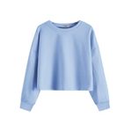 Arshiner Girls Long Sleeve Cotton Pullover Sweatshirt Kids Crop Tops Round neck Blue 140