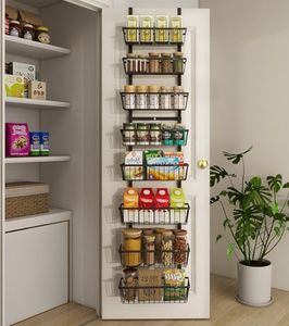 Mefirt 12 Inch Wide Narrow Over The Door Pantry Organizer, Pantry Organization and Storage, Black 8-Tier Metal Hanging Deep Basket Wall Spice Rack Seasoning Shelves, Home & Kitchen Essentials